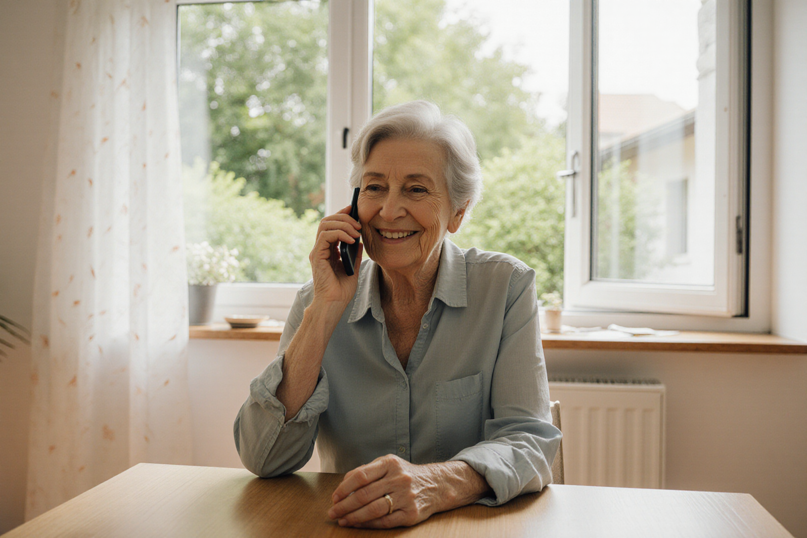 Eigentümerin telefoniert zu Hause